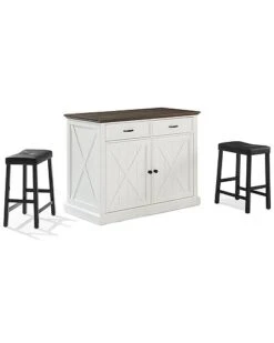 Crosley Furniture Clifton Kitchen Island W/Uph Saddle Stools- Kitchen Island & 2 Stools Home