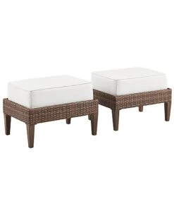 Crosley Capella 2pc Outdoor Wicker Ottoman Set Home
