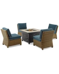 Crosley Furniture Bradenton 5Pc Outdoor Wicker Conversation Set W/Fire Table- Tucson Fire Table & 4 Armless Chairs Home