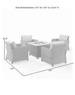 Crosley Furniture Bradenton 5Pc Outdoor Wicker Conversation Set W/Fire Table- Tucson Fire Table & 4 Armchairs Home -Crosley Sales Store 3070334304 RLLD 3