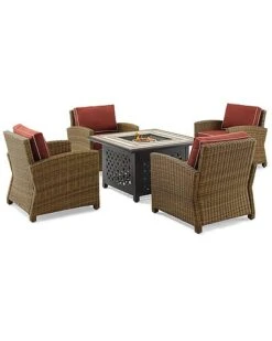 Crosley Furniture Bradenton 5Pc Outdoor Wicker Conversation Set W/Fire Table- Tucson Fire Table & 4 Armchairs Home