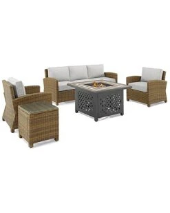 Crosley Furniture Bradenton 5Pc Outdoor Wicker Sofa Set W/Fire Table- Sofa, Side Table, Tucson Fire Table, & 2 Armchairs Home