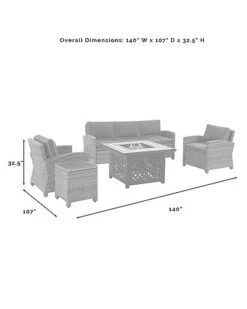 Crosley Furniture Bradenton 5Pc Outdoor Wicker Sofa Set W/Fire Table- Sofa, Side Table, Tucson Fire Table, & 2 Armchairs Home -Crosley Sales Store 3070334307 RLLD 3
