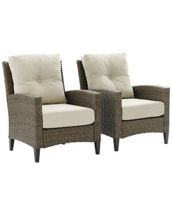 Crosley Rockport Outdoor Wicker 2Pc High Back Arm Chair Set Oatmeal/Light Brown - 2 Arm Chairs Home